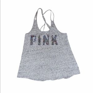 PINK Sequence grey tank top